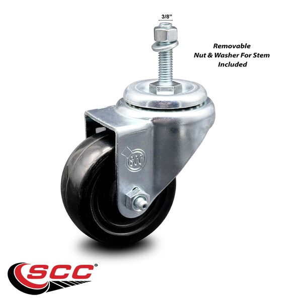 3.5 Inch Hard Rubber Wheel Swivel 3/8 Inch Threaded Stem Caster